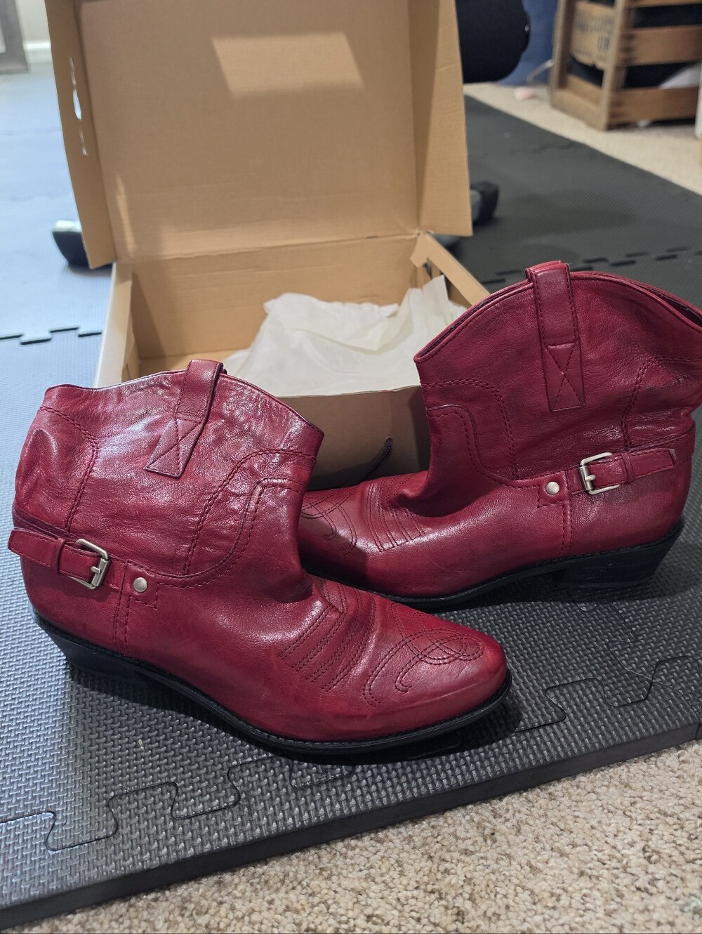 Franco Sarto Red Leather Boots EUC 9 1/2